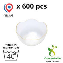 600 VERRINES MINI-LOTUS 6 CL- 3 coloris disponibles : translucide, blanc, noir - matériau 100% bio-sourcé, compostable