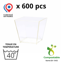 600 VERRINES CARRÉES CONIQUES 6cl - 3 coloris disponibles : Translucide, blanc, noir - 100% BIO-SOURCE