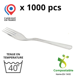 1000 mini-fourchettes, coloris noir, blanc, translucide, matériau 100% bio-sourcé et compostable, longueur 96 mm